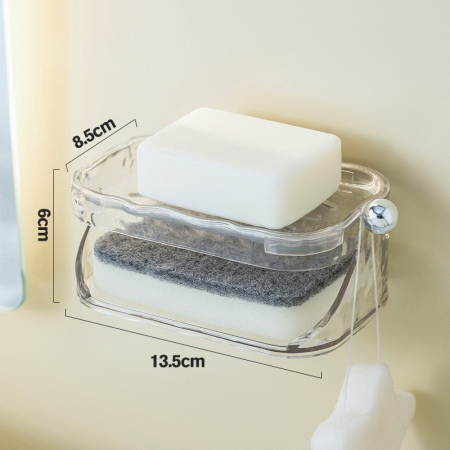 Savoniera Dubla Flippy EasyDry, 2 Straturi, cu Suport pentru Burete, Montare Fara Gaurire, 13.5 x 8.5 x 6 cm, Transparent [2]