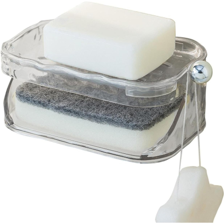 Savoniera Dubla Flippy EasyDry, 2 Straturi, cu Suport pentru Burete, Montare Fara Gaurire, 13.5 x 8.5 x 6 cm, Transparent [4]