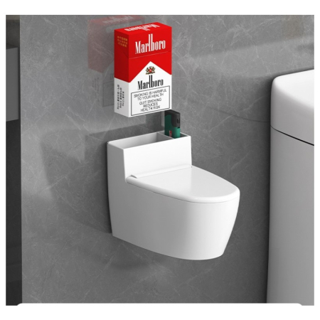 Scrumiera creativa Flippy, Forma de Toaleta, Capac Alb , Material ABS si Otel Inoxidabil, 12.5 x 10 x 8 cm, Fixare prin Lipire sau De Sine Statator, pentru Baie, Camera, Bucatarie, Balcon, Alb, model  [6]