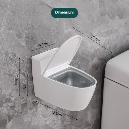 Scrumiera creativa Flippy, Forma de Toaleta, Capac Alb , Material ABS si Otel Inoxidabil, 12.5 x 9.8 x 8.4 cm, Fixare prin Lipire sau De Sine Statator, pentru Baie, Camera, Bucatarie, Balcon, Alb [2]