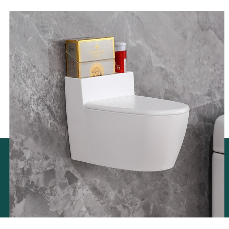 Scrumiera creativa Flippy, Forma de Toaleta, Capac Alb , Material ABS si Otel Inoxidabil, 12.5 x 9.8 x 8.4 cm, Fixare prin Lipire sau De Sine Statator, pentru Baie, Camera, Bucatarie, Balcon, Alb [3]