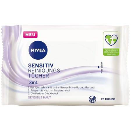Produse Demachiere Si Curatare - Servetele Umede, Nivea, Demachiante 25 buc 3in1 Sensitive Skin