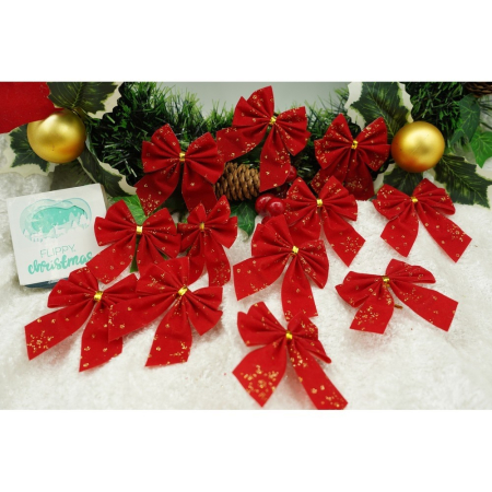 Fundite Brad - Set 12 fundite pentru brad, Rosii, 6 x 8 cm, din poliester, Flippy