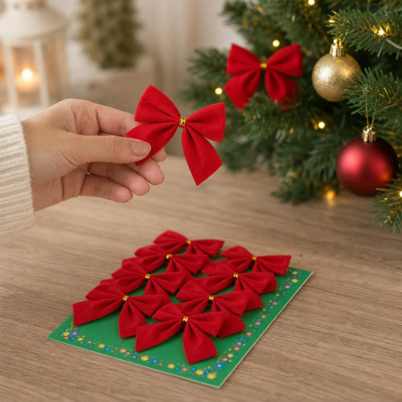 Set 12 fundite pentru brad, Rosii, clasice , 5 x 5 cm, din poliester, Flippy [4]