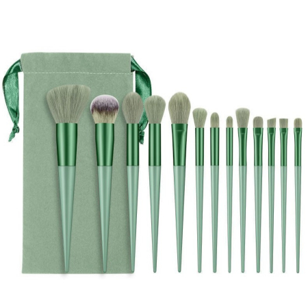 Pensula Machiaj - Set 13 pensule pentru machiaj, Flippy, super soft, makeup profesional/incepatori, verde