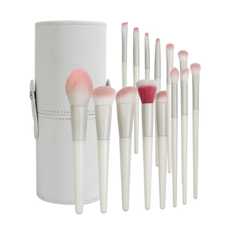 Pensula Machiaj - Set 14 Pensule de Machiaj cu Peri Moi, Flippy, cu Suport pentru Depozitare, Bej