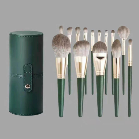 Set 14 Pensule de Machiaj Flippy cu Peri Moi, Husa si Suport pentru Depozitare, Pensule pentru Fata si Ochi, Verde [1]