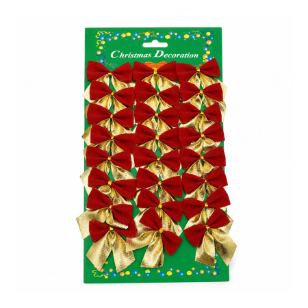 Fundite Brad - Set 24 Fundite Decorative pentru Brad de Craciun, Flippy, Rosu-Auriu, din Poliester, Decoratiuni Festive, 5 x 6 cm