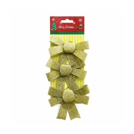 Fundite Brad - Set 3 Fundite Decorative pentru Brad de Craciun, Flippy, cu Sclipici, din Poliester, Decoratiuni Festive, 10 x 11 cm, Auriu