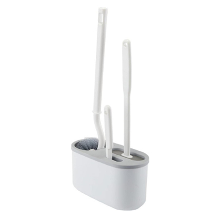 Articole Pentru Baie - Set 3 Perii pentru Toaleta, Flippy, din Silicon, Perie Zimtata, Cap Flexibil, Suport Adeziv pentru Montarea pe Perete, 39 x 19 x 9.8 cm, Gri/Alb
