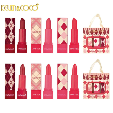 Set 3 Rujuri de Buze, Kevin&Coco, Vintage Design,Textura Cremoasa si Pigmentata,Formula Hidratanta si Rezistenta, Model Mat, Multicolor [2]