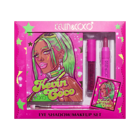 Set 4 Produse de Machiaj, KEVIN & COCO, Green Cool Girl, 18 Culori, Farduri de Ochi Mate, Sidefate și Glitter, Iluminatoare, Produse pentru Conturare, Luciu de Buze și Pensulă Inclusă, Multicolor, 20. [4]