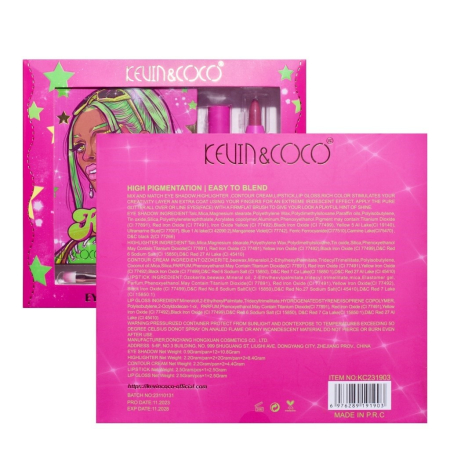 Set 4 Produse de Machiaj, KEVIN & COCO, Green Cool Girl, 18 Culori, Farduri de Ochi Mate, Sidefate și Glitter, Iluminatoare, Produse pentru Conturare, Luciu de Buze și Pensulă Inclusă, Multicolor, 20. [5]