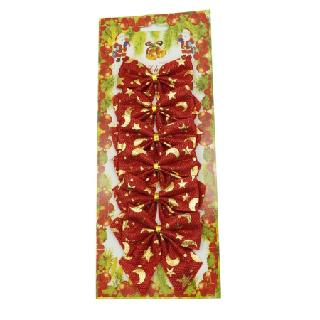 Fundite Brad - Set 6 fundite pentru brad, Rosii, cu stelute , 8 x 8 cm, din poliester, Flippy
