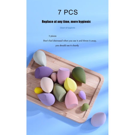 Set 7 Bureți pentru Machiaj, Flippy, pentru Aplicarea Pudrei, Formă Ovală, Poliuretan Hidrofil, Galben [4]