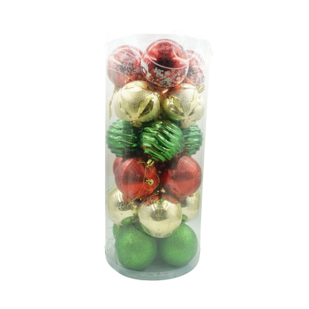 Set Ornamente Brad - Set de 24 ornamente de brad, Flippy, de tip Glob, Multicolor, cu ø de 8 cm, din plastic, cu finisaj sclipitor , cutie  19  cm lungime x 42  cm inaltime x 19  cm adancime