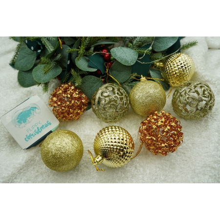 Set de 28 ornamente de brad, Flippy, de tip Glob, Cupru/ Auriu, din polistiren, cu finisaj sclipitor , cutie  18  cm adancime x 22  cm inaltime x 18  cm lungime) [6]