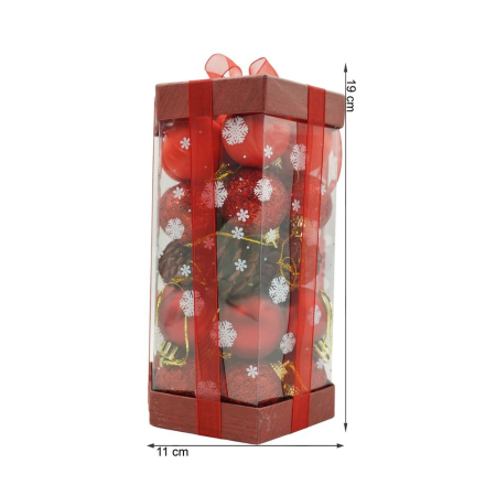Set de 35 ornamente de brad, Flippy, de tip Glob, Rosu, din polistiren, cu finisaj sclipitor , cutie  11  cm adancime x 19  cm inaltime x 11  cm lungime) [10]