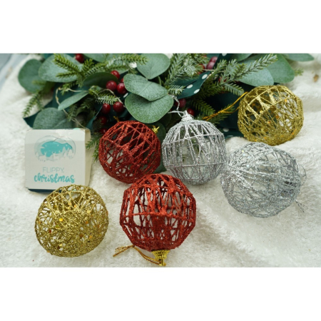 Set de 6 ornamente de brad, Flippy, de tip Glob, Multicolor, cu ø de 6 cm, din metal, cu finisaj sclipitor , cutie  6  cm adancime x 34  cm lungime x 6  cm inaltime [11]