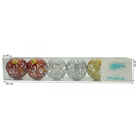 Set de 6 ornamente de brad, Flippy, de tip Glob, Multicolor, cu ø de 6 cm, din metal, cu finisaj sclipitor , cutie  6  cm adancime x 34  cm lungime x 6  cm inaltime [5]