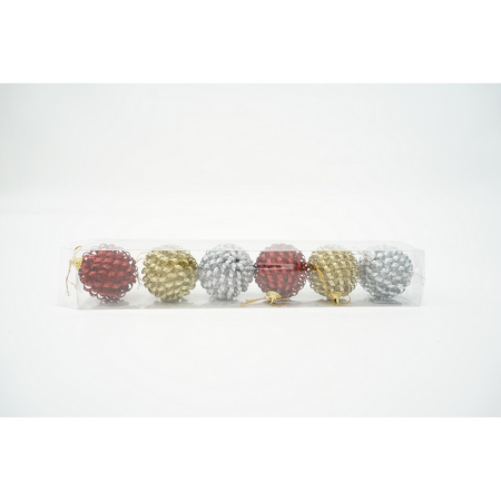 Set de 6 ornamente de brad, Flippy, de tip Glob, Multicolor, cu ø de 6 cm, din metal, cu finisaj sclipitor , cutie  6  cm adancime x 34  cm lungime x 6  cm inaltime [15]