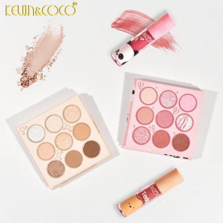 Set de Machiaj, Kevin&Coco, Paleta de Farduri pentru Pleoape si Lipgloss, 10.2x10.2x1.5cm, Model Teddy, Multicolor [2]