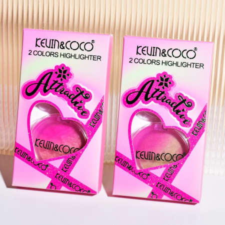 Set Iluminator pentru Față, Kevin&Coco, Attractive Highlighter, 2 Nuanțe, Textură Pudră cu Particule Strălucitoare, Efect Glow, Roz [4]