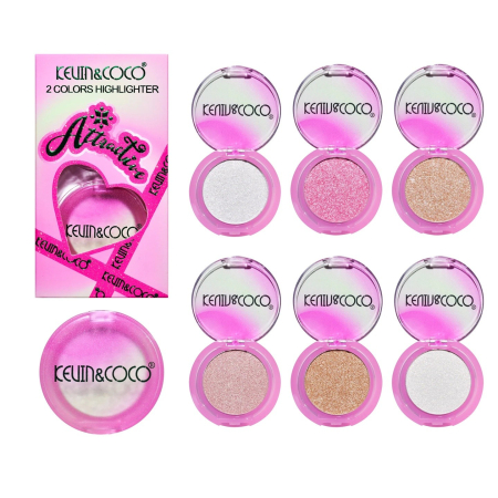 Cosmetice - Set Iluminator pentru Față, Kevin&Coco, Attractive Highlighter, 2 Nuanțe, Textură Pudră cu Particule Strălucitoare, Efect Glow, Roz