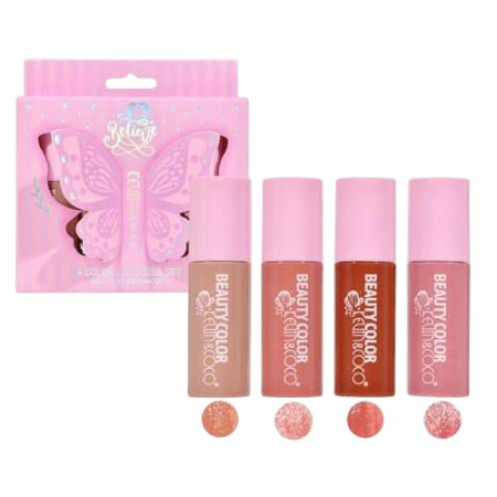 Luciu De Buze - Set Luciu de Buze KEVIN & COCO Believe, 4 Lip Gloss-uri, Stralucire si Hidratare Intensa, 4 x 2.5 ml, Multicolor, Ambalaj Fluture, 10 x 2.2 x 10.3 cm, Roz