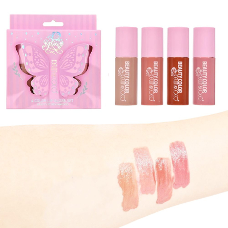 Set Luciu de Buze KEVIN & COCO Believe, 4 Lip Gloss-uri, Stralucire si Hidratare Intensa, 4 x 2.5 ml, Multicolor, Ambalaj Fluture, 10 x 2.2 x 10.3 cm, Roz [2]