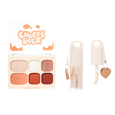 Trusa Machiaj - Set Machiaj, Kevin&Coco, Paleta Farduri de Ochi si Lip Gloss, 6 Nuante, Finisaj Mat, Shimmer, Textura Fina, Pigmentare Intensa, 10.4 g, 14.7 x 10.5 x 3.5 cm, Portocaliu