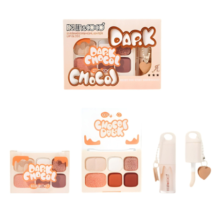 Set Machiaj, Kevin&Coco, Paleta Farduri de Ochi si Lip Gloss, 6 Nuante, Finisaj Mat, Shimmer, Textura Fina, Pigmentare Intensa, 10.4 g, 14.7 x 10.5 x 3.5 cm, Portocaliu [1]