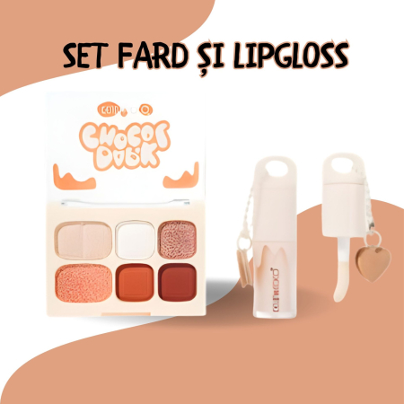 Set Machiaj, Kevin&Coco, Paleta Farduri de Ochi si Lip Gloss, 6 Nuante, Finisaj Mat, Shimmer, Textura Fina, Pigmentare Intensa, 10.4 g, 14.7 x 10.5 x 3.5 cm, Portocaliu [3]