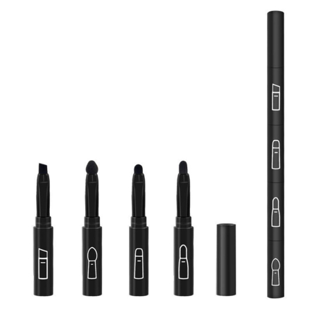 Pensula Machiaj - Set Pensule de Machiaj 4in1, Flippy, pentru Fard, Sprancene si Buze, 16 cm, din Plastic, Negru