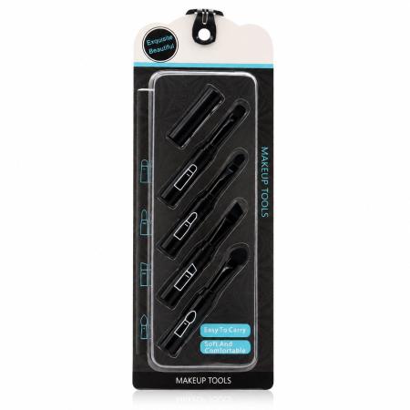 Set Pensule de Machiaj 4in1, Flippy, pentru Fard, Sprancene si Buze, 16 cm, din Plastic, Negru [3]