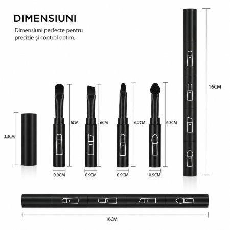 Set Pensule de Machiaj 4in1, Flippy, pentru Fard, Sprancene si Buze, 16 cm, din Plastic, Negru [1]