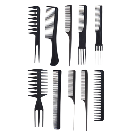 Produse Ingrijire - Set piepteni profesionali pentru coafat, Flippy, 10 bucati, PP + Otel inoxidabil, 18,5-22 cm, Rezistenti la caldura, Negru