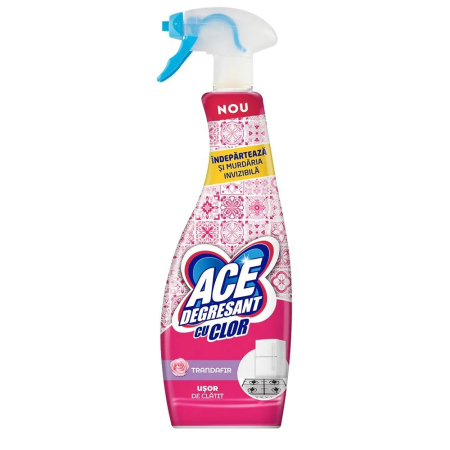 Solutii Suprafete Bucatarie - Solutie, Ace, Spray Degresant Bucatarie cu Clor 650 ml Trandafir