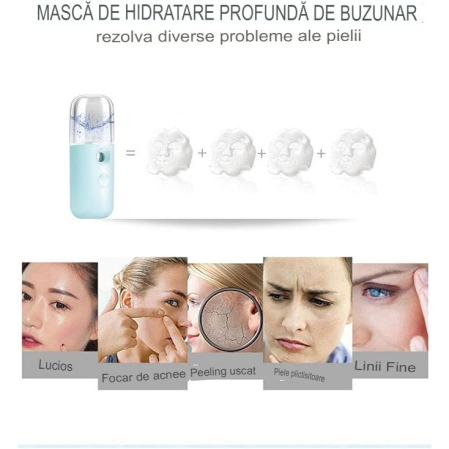 Spray de Hidratare Facială cu Tehnologie Nano, Flippy, Hidratare, Igienizare, Abur Rece, Încărcare USB, Capacitate 30 mL, 10cm, Albastru [5]