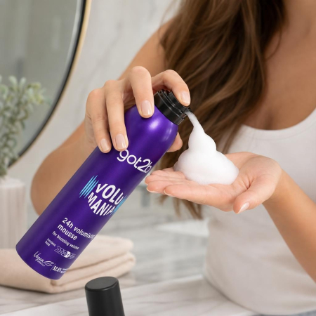 Spuma de Par pentru Volum, Schwarzkopf got2b Volumania, 24h Volumising Mousse, Formula Vegana, 92.8% Ingrediente Naturale, Nivel Fixare Iconless Hold, Par Uscat, Mov [2]