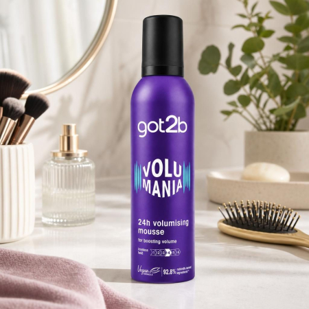 Spuma de Par pentru Volum, Schwarzkopf got2b Volumania, 24h Volumising Mousse, Formula Vegana, 92.8% Ingrediente Naturale, Nivel Fixare Iconless Hold, Par Uscat, Mov [5]