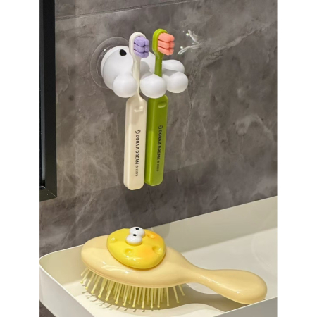 Suport de Baie, Flippy, Multifunctional, pentru Periute/Cabluri, din PVC, cu Ventuza, Model Manusa Mickey Mouse, 7 x 6.5 cm, Alb [4]