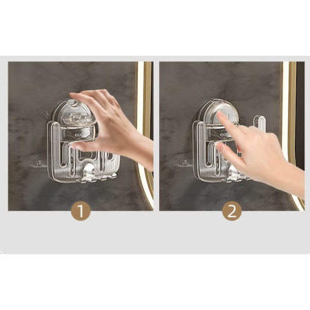 Suport Multifunctional Dublu, Pahar si Suport pentru Periuta de Dinti, Flippy, Plastic, 11 cm x 11.5 cm, Gri [4]