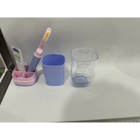 Suport Multifunctional pentru Voiaj, Flippy, cu Functii de Depozitare si Suport Articole Igiena Dentara, 13 x 6.8 x 6 cm, 300 ml, Roz Mov [2]