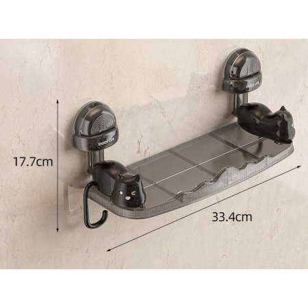 Suport pentru Baie, Flippy, Montare pe Perete, Model Pisicute, ABS, Adeziv, Raft pentru Depozitare, 33.4x17.7 cm, Negru [9]