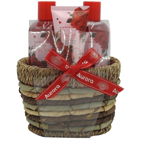 Set Caseta Cadou - Trusa Cadou, Aurora, 3 piese, Gel de Dus 180 ml, Lotiune de Corp 60 ml, Sp180 ml Rose