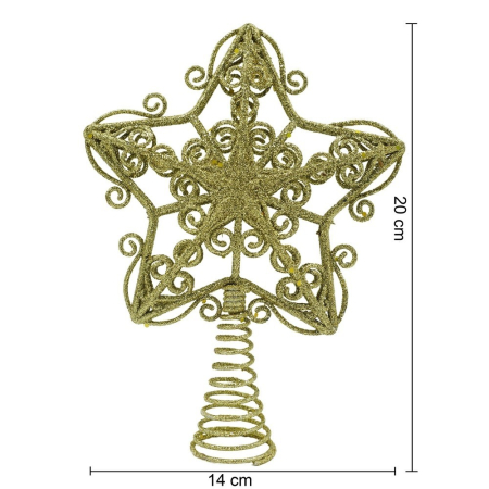 Varf decorativ de brad, Auriu, in forma de Stea, design forjat, din Plastic/Metal, 14.5 cm x 20 cm, Interior/Exterior, Flippy [8]