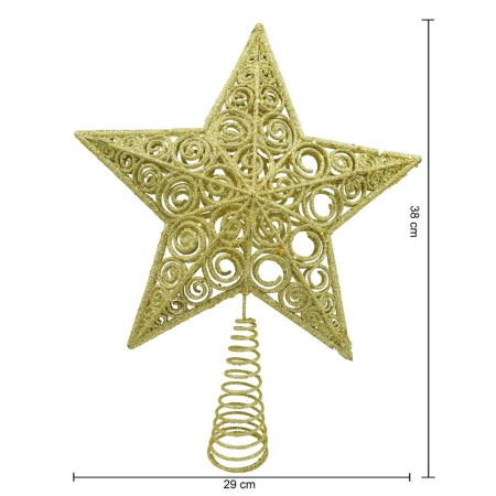 Varf decorativ de brad, Auriu, in forma de Stea, design spiralat, din Plastic/Metal, 29 cm x 38 cm, Interior/Exterior, Flippy [10]
