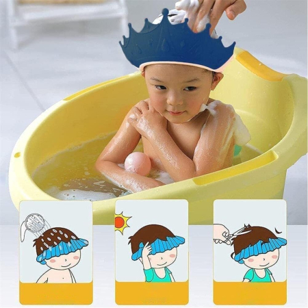Viziera de Protectie Baie Pentru Copii, Fippy, Model Coroana, Dimensiune ajustabila, Durabil, Usor de curatat, Impotriva Samponului, pentru Ochi si Urechi, TPE+PP, 15x13 cm, Albastru Inchis [4]