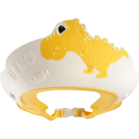 Articole Pentru Baie - Viziera de Protectie Baie Pentru Copii, Fippy, Model Dinozaur, Dimensiune ajustabila, Durabil, Usor de curatat, Impotriva Samponului, pentru Ochi si Urechi, TPE+PP, 22x21 cm, Galben